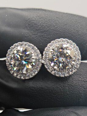 8mm 2ct Moissanite Halo Stud Earrings .925 Silver